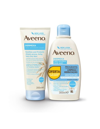 Aveeno Pack Dermexa Daily Emollient Cream 200ml und Dermexa Daily Emollient Body Wash 300ml