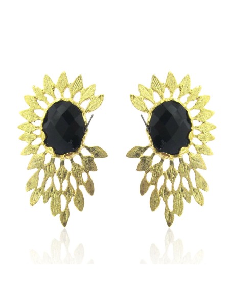 MRIO Inka-Feder-Ohrringe Silber Gold Schwarz Stein