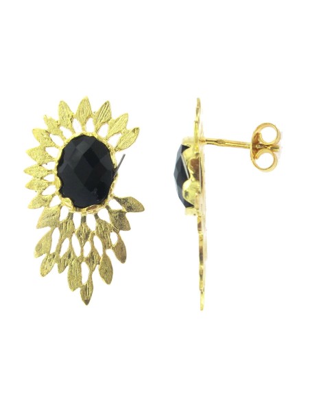 MRIO Inka-Feder-Ohrringe Silber Gold Schwarz Stein