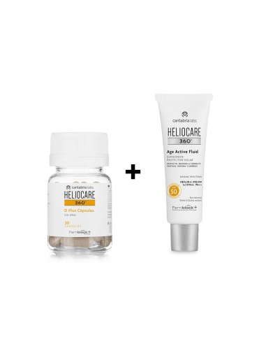 Heliocare 360 Pack Age Active Fluid SPF50 50ml und D Plus 30 Kapseln