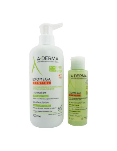 A-Derma Pack Exomega Control Milch 400ml und Reinigungsgel 100ml