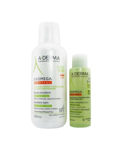 A-Derma Pack Exomega Control Balsam 400ml und Reinigungsgel 100ml