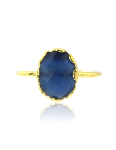 MRIO Klassischer verstellbarer Ring Silber Gold Blaustein