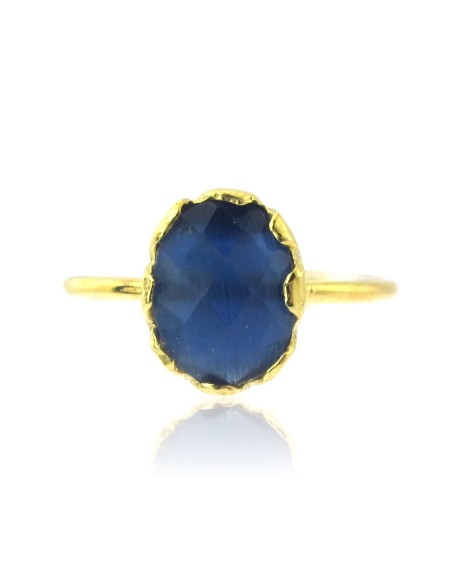 MRIO Klassischer verstellbarer Ring Silber Gold Blaustein