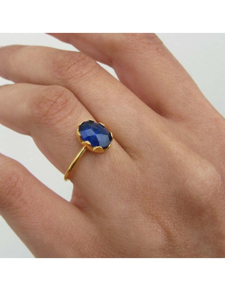 MRIO Klassischer verstellbarer Ring Silber Gold Blaustein