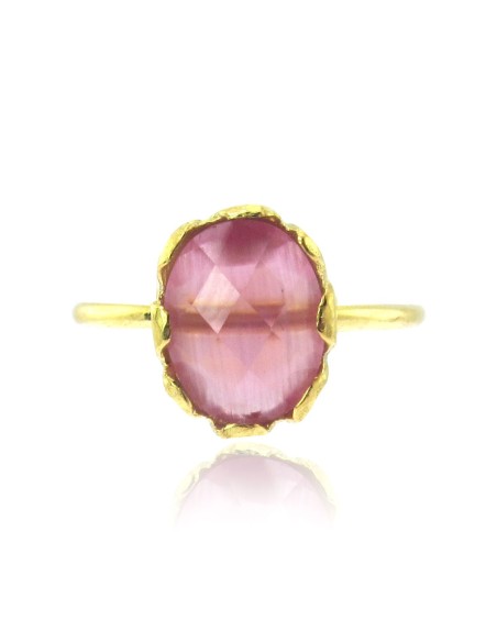 MRIO Klassischer verstellbarer Ring Silber Gold Rosa Stein
