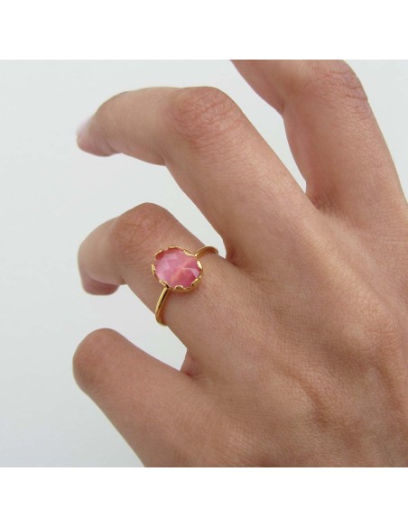 MRIO Klassischer verstellbarer Ring Silber Gold Rosa Stein