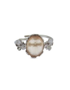 MRIO Klassischer verstellbarer Ring Silber Beige Stein und Blumen