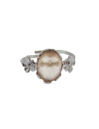 MRIO Klassischer verstellbarer Ring Silber Beige Stein und Blumen