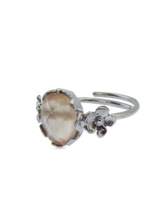MRIO Klassischer verstellbarer Ring Silber Beige Stein und Blumen 2