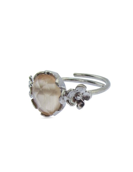 MRIO Klassischer verstellbarer Ring Silber Beige Stein und Blumen