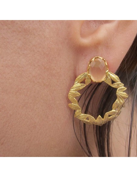 MRIO Klassische Ohrringe Beige Gold Silber Kranz