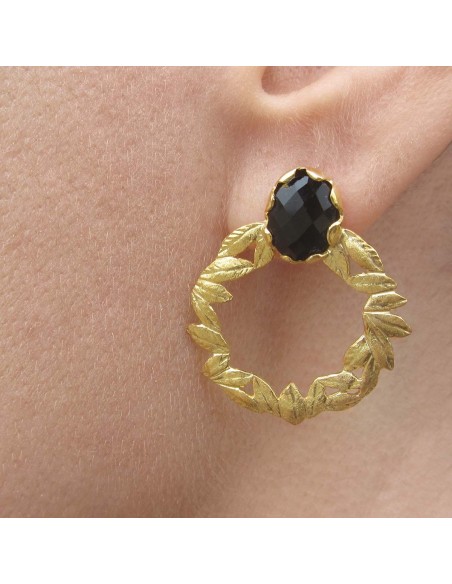 MRIO Klassische Ohrringe Schwarzgold Silber Kranz