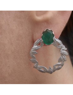 MRIO Klassische Ohrringe Silberkranz Grüner Stein 2