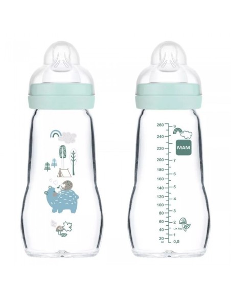 Mam Feel Good Glass Bottle Blue 2m 260ml Mam Feel Good Glass Bottle Blue 2m 260ml