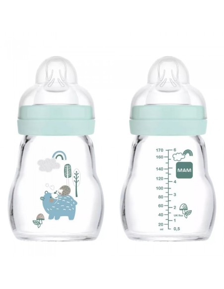 Mam Feel Good Glass Bottle Blue 0m 170ml Mam Feel Good Glass Bottle Blue 0m 170ml
