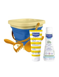 Mustela Eimer Strand Sonnenmilch SPF50 & Reinigungsgel für Körper und Haar