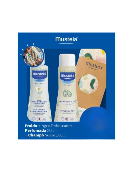 Mustela Kit Mustela Erfrischendes Parfümiertes Wasser 200ml + Mustela Sanftes Shampoo 200ml + Gratis Stoffwindel