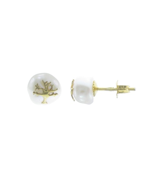 J & Rio Classic Ohrringe Silber Goldene Perle Baum des Lebens