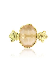 MRIO Klassischer verstellbarer Ring Silber Gold Beige Stein und Blumen