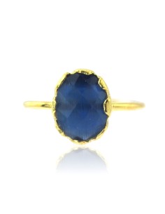 MRIO Klassischer verstellbarer Ring Silber Gold Blaustein