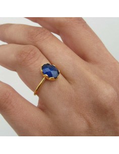 MRIO Klassischer verstellbarer Ring Silber Gold Blaustein 2