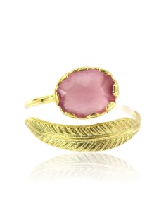 MRio Classic Verstellbarer Ring Silber Vergoldet Rosa Stein und Blatt