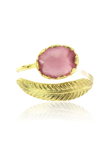 MRio Classic Verstellbarer Ring Silber Vergoldet Rosa Stein und Blatt
